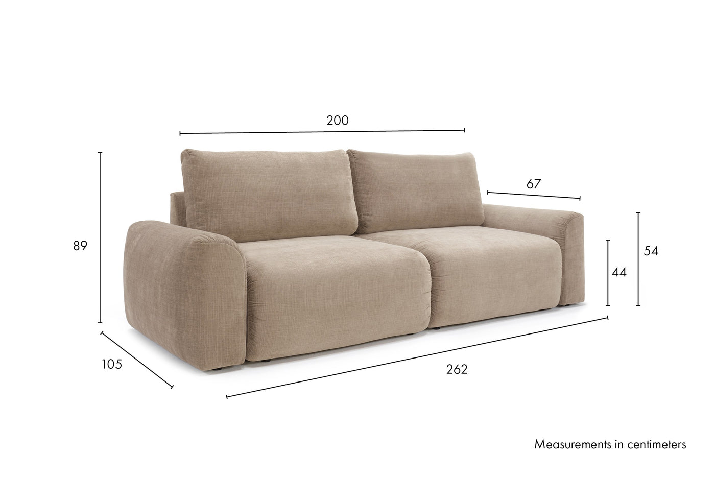 Måltegning av Norum Chunky i sofaform – måltegning
