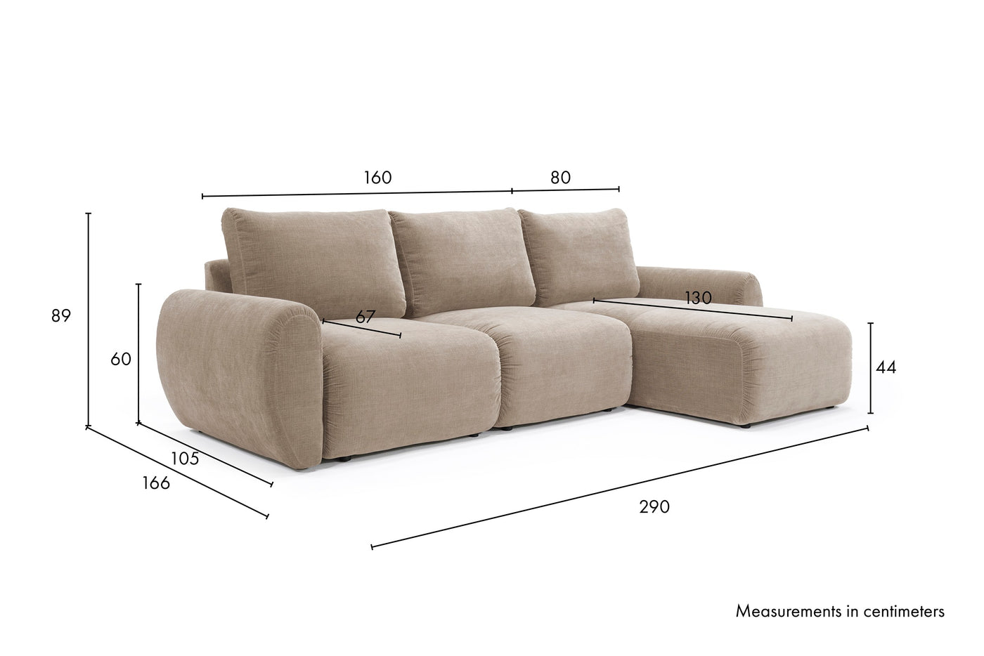 Måltegning av Norum Curve med sjeselong i sofaform – måltegning