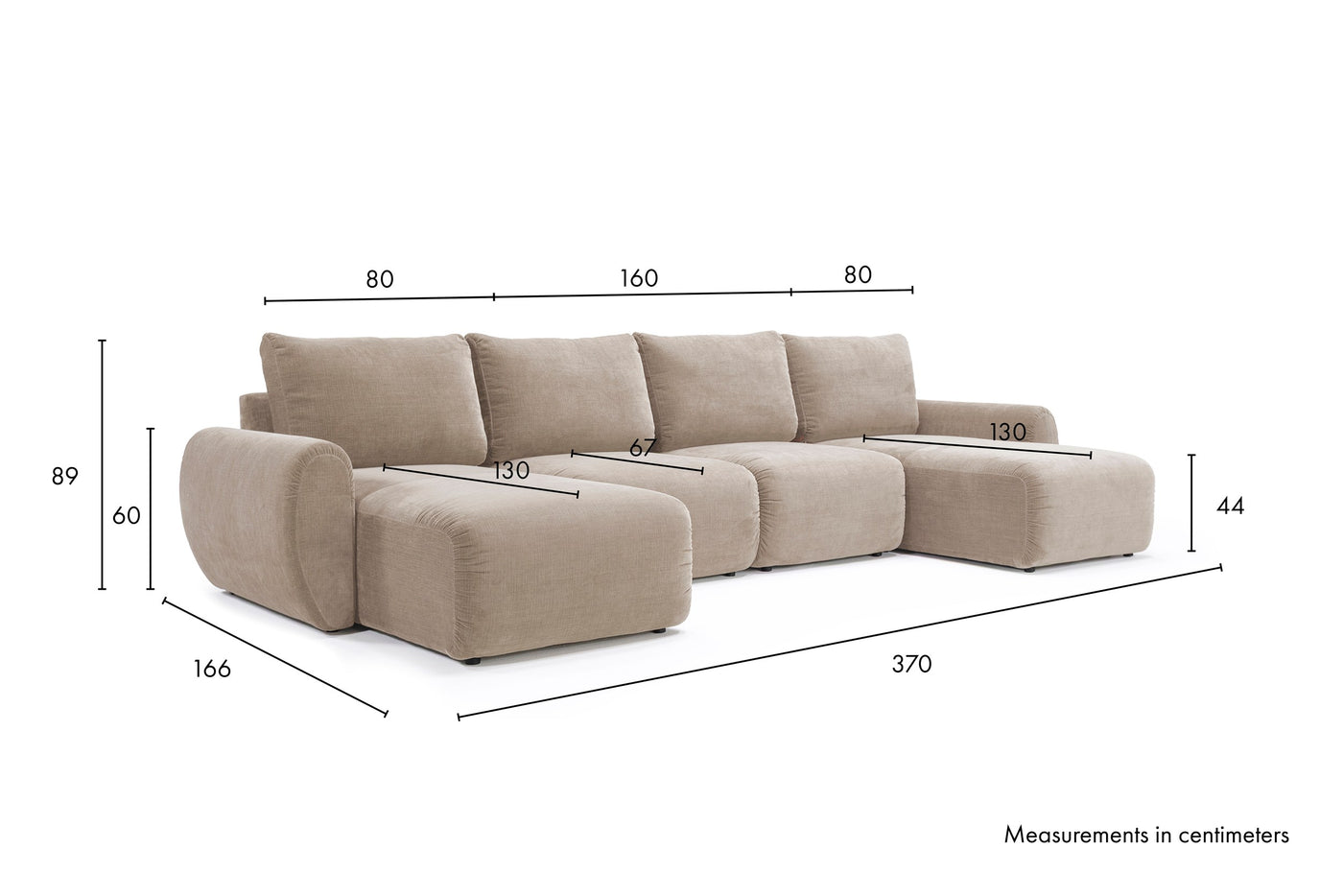 Måltegning av Norum Curve med U-form i sofaform – måltegning