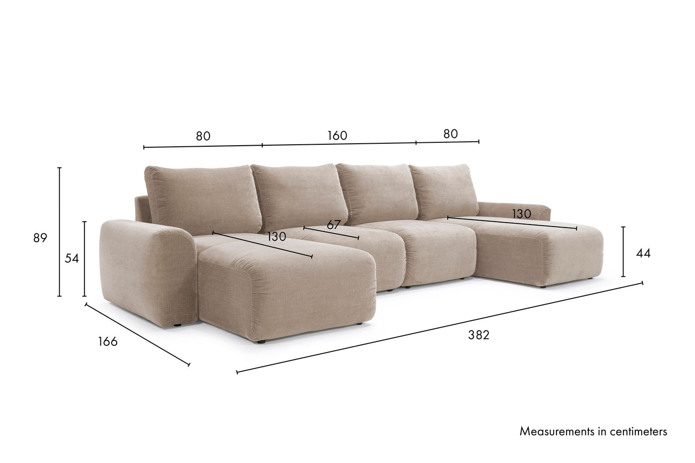 Måltegning av Norum Chunky med U-form i sofaform – måltegning