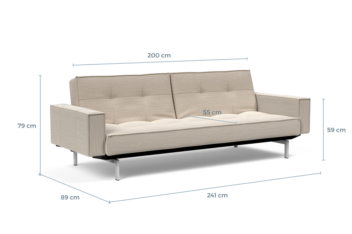 Måltegning av Splitback med armlener og krom ben i sofaform – måltegning