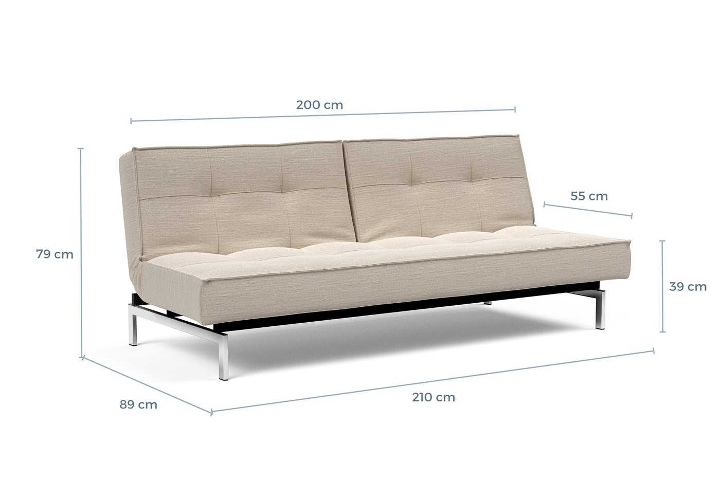 Måltegning av Splitback med krom ben i sofaform – måltegning