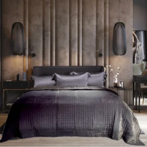 BedtimeCollection Silkevelour Sengeteppe Dark Grey Mørk grå- M1