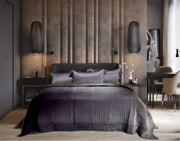 BedtimeCollection Silkevelour Sengeteppe Dark Grey Mørk grå- M1