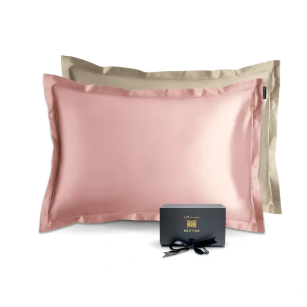 Bedtime Collection silke putetrekk lys rosa og champagne duo