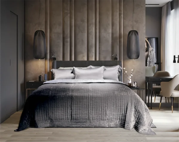 BedtimeCollection Silkevelour Sengeteppe Soft Grey Grå - M2