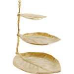 Etasjefat med tre bladformede skåler i gull