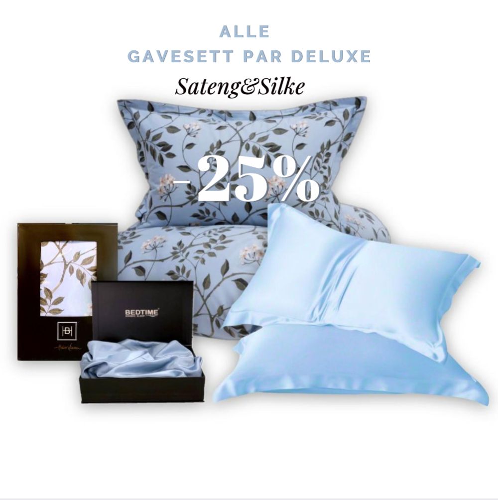 Gavesett sateng & silke lys blå silke og garden of Cape