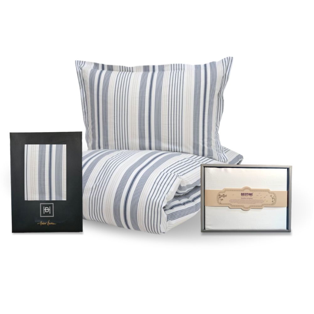Bloubergstrand + Hvit bambus deluxe sengetøy gavesett