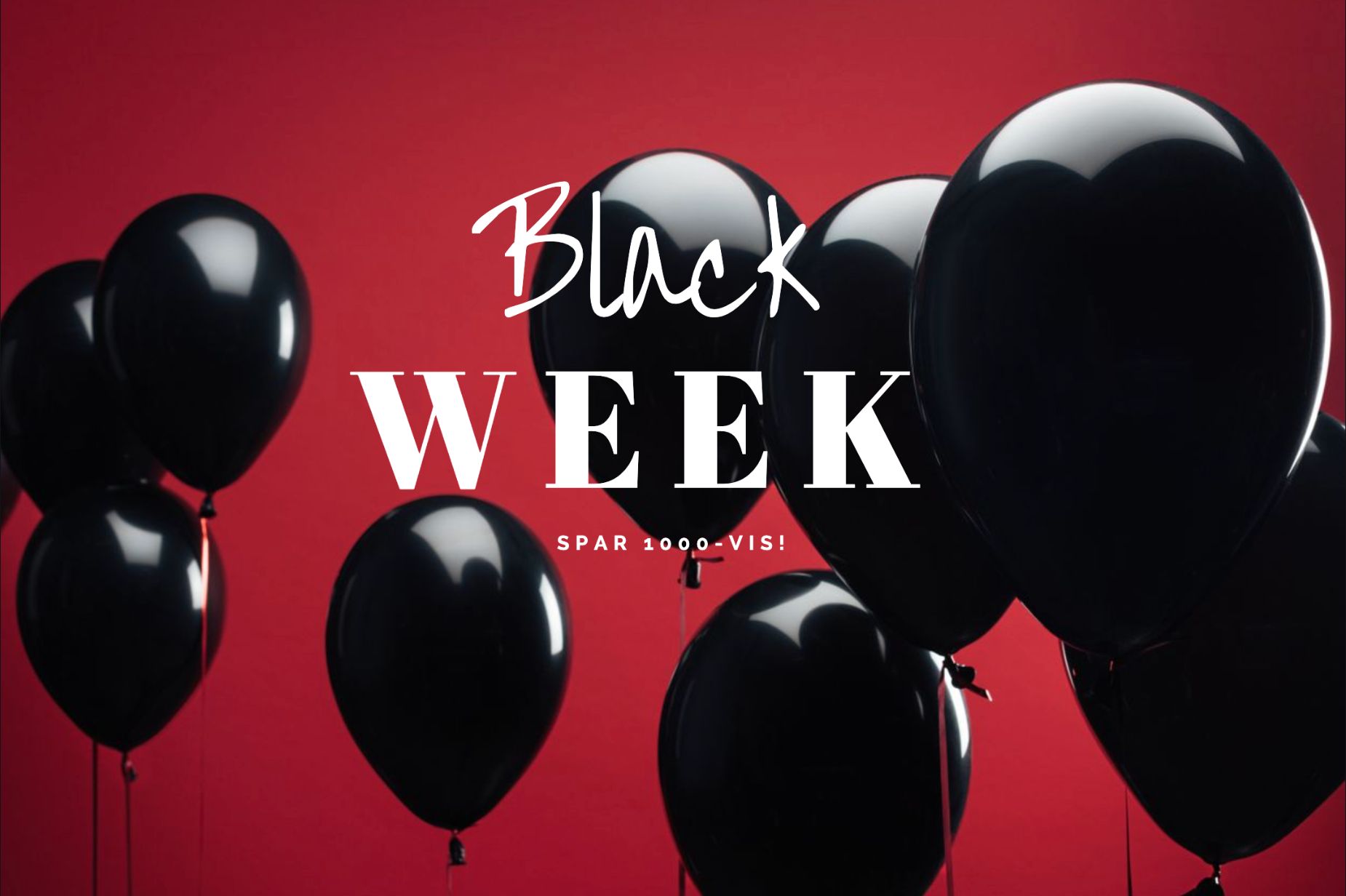 Black Week 2022 Bedtime sorte ballonger rød bakgrunn