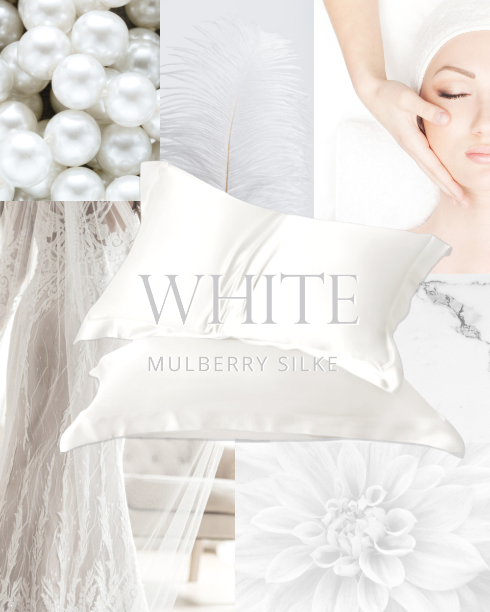 Hvit silke sengetøu kollage bryllup