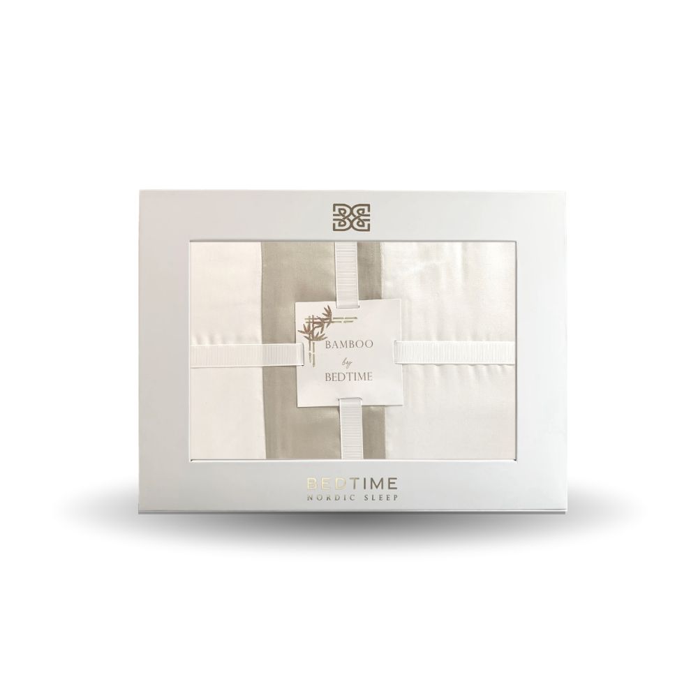 Hvit & beige frame bambus sengetøy gaveeske