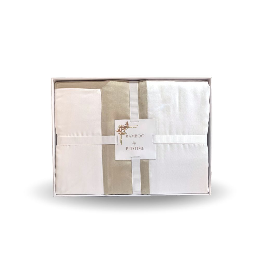 Frame hvit beige bambus sengetøy eske med bånd